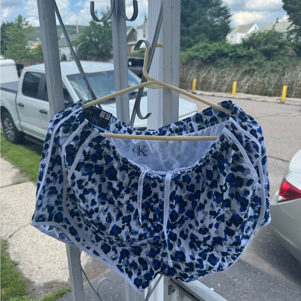 Calvin Klein Women's Athletic Shorts in Blue and White